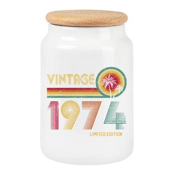 Retro 70s Vibe Vintage Style Design - Cookie Jar with Wooden Lid - white - Front