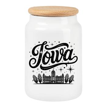 Iowa - Souvenir USA State Design - Cookie Jar with Wooden Lid - white - Front