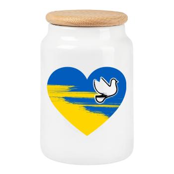 Ukraine Peace Heart Design - Cookie Jar with Wooden Lid - white - Front