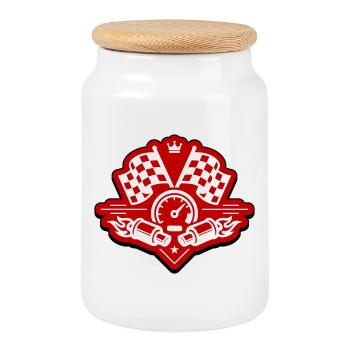 Racing racing flag exhaust speedometer - Cookie Jar with Wooden Lid - white - Front