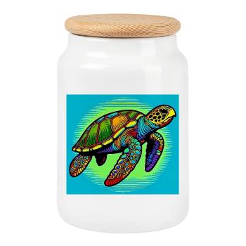 tortue - Boîte à biscuits avec couvercle en bois - blanc - Devant