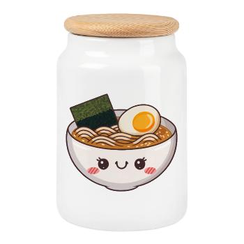 Joli bol de ramen kawaii - Boîte à biscuits avec couvercle en bois - blanc - Devant