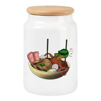 Octopus Ramen Bowl Art - Cookie Jar with Wooden Lid - white - Front
