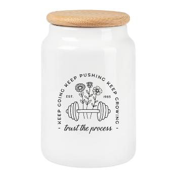 Gym girl aesthetic weight lifting motivation quote - Cookie Jar with Wooden Lid - white - Front
