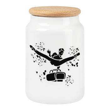 gymnastique artistique gymnaste au cheval d'arçons - Boîte à biscuits avec couvercle en bois - blanc - Devant