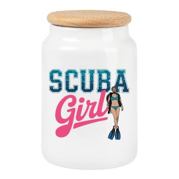 Conception de plongée sous-marine pour fille - Boîte à biscuits avec couvercle en bois - blanc - Devant