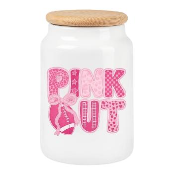 Pink Out Breast Cancer Football - Cookie Jar with Wooden Lid - white - Front