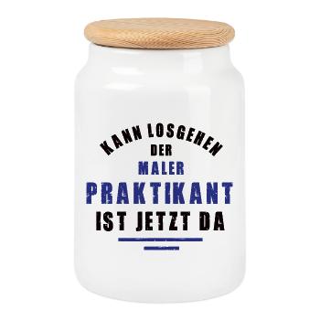 Intern painter internship painting varnisher - Cookie Jar with Wooden Lid - white - Front