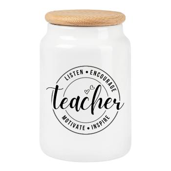 Teacher Appreciation Circular Badge - Cookie Jar with Wooden Lid - white - Front