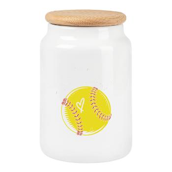 Softball Illustration mit Herz - Keksdose mit Holzdeckel - Weiß - Vorne