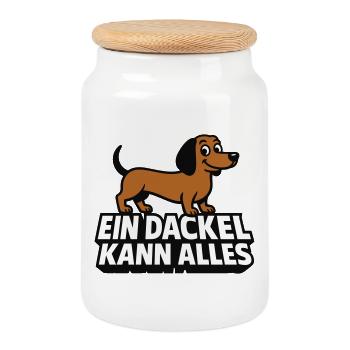 A dachshund can do it all! - Cookie Jar with Wooden Lid - white - Front