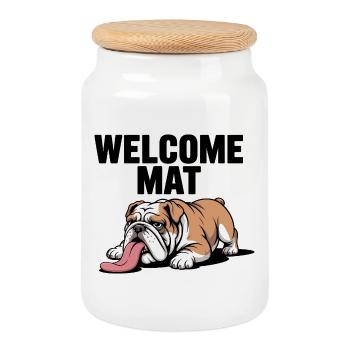 Tapis de bienvenue Bulldog - Boîte à biscuits avec couvercle en bois - blanc - Devant