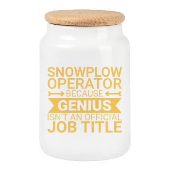 Snowplow Operator Genius Snow Plow Driver - Cookie Jar with Wooden Lid - white - Front