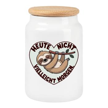 Today Not Maybe Tomorrow Sloth Saying - Cookie Jar with Wooden Lid - white - Front