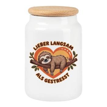 Better Slow Than Stressed Sloth Illustration - Cookie Jar with Wooden Lid - white - Front