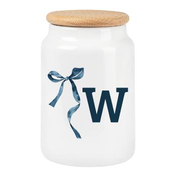 Monogramme w idée cadeau  - Boîte à biscuits avec couvercle en bois - blanc - Devant
