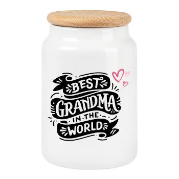 Made with Love – Heart Design Baby & Family - Cookie Jar with Wooden Lid - white - Front