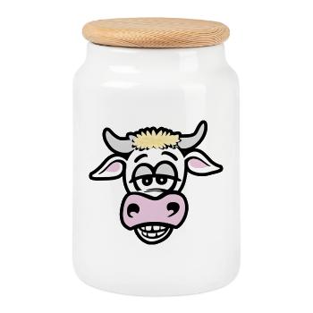 Funny Cow - Cookie Jar with Wooden Lid - white - Front