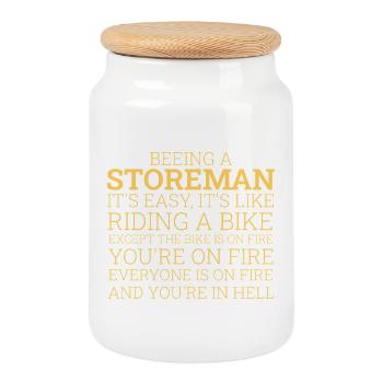 Storeman Riding A Bike - Cookie Jar with Wooden Lid - white - Front