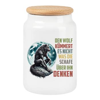Loups LE LOUP SE MOQUE DE CE QUE PENSENT LES MOUTONS - Boîte à biscuits avec couvercle en bois - blanc - Devant