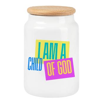 I Am a Child of God – Buntes Christliches Design - Keksdose mit Holzdeckel - Weiß - Vorne