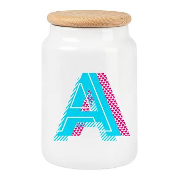 Lettre initiale A - Boîte à biscuits avec couvercle en bois - blanc - Devant