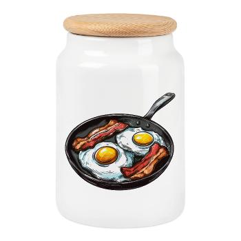 Kitchen Magic Breakfast Motif - Cookie Jar with Wooden Lid - white - Front