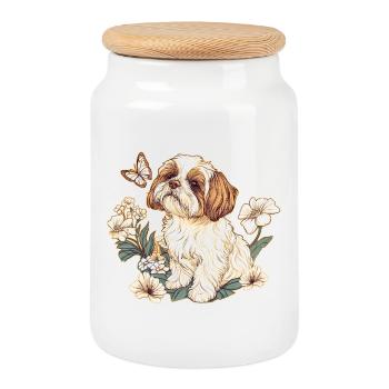 Shih Tzu - Boîte à biscuits avec couvercle en bois - blanc - Devant