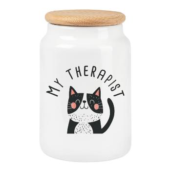 Mein lustiger Katzenhumor-Therapeut - Keksdose mit Holzdeckel - Weiß - Vorne