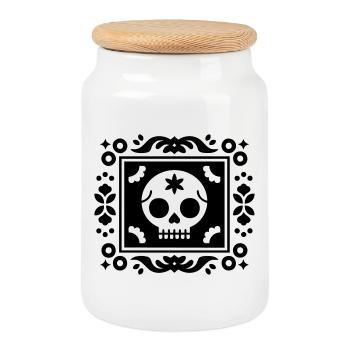 Day of the Dead Skull - Cookie Jar with Wooden Lid - white - Front