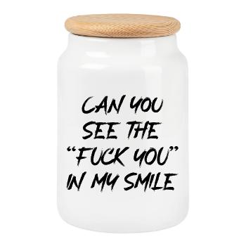 Can You See The F*ck You In My Smile Shirt Lustig - Keksdose mit Holzdeckel - Weiß - Vorne