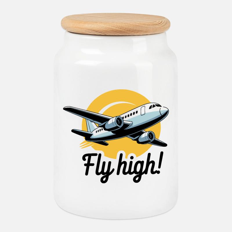 Airliner Flight Sun Fly High - Cookie Jar with Wooden Lid - white