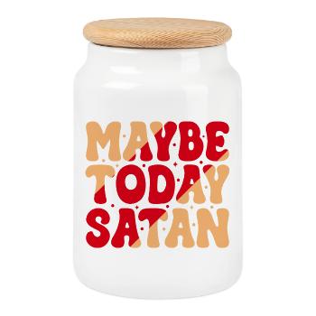Maybe Today Satan - Cookie Jar with Wooden Lid - white - Front