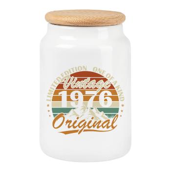 50 Years 1976 Vintage Retro Birthday Gift - Cookie Jar with Wooden Lid - white - Front