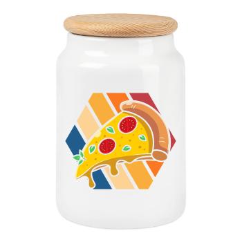 Pizza Pop Art Slice - Cookie Jar with Wooden Lid - white - Front