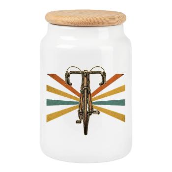 Vélo vintage sur rayons rétro - Boîte à biscuits avec couvercle en bois - blanc - Devant