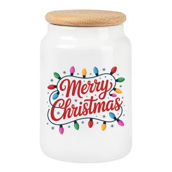 Frohe Weihnachten Leuchtende Lichterketten - Keksdose mit Holzdeckel - Weiß - Vorne