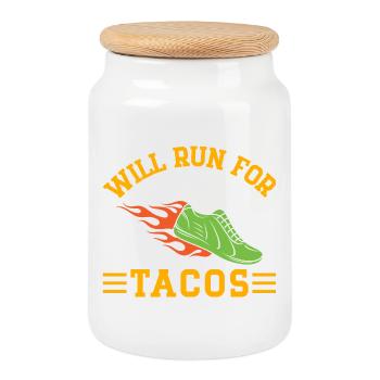 Courir courra pour le marathonien Tacos - Boîte à biscuits avec couvercle en bois - blanc - Devant