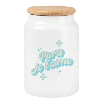 Paris je taime - bleu ciel - Boîte à biscuits avec couvercle en bois - blanc - Devant
