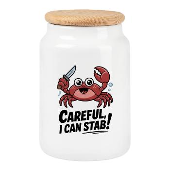 Couteau à crabe clin d’œil : attention, je peux poignarder - Boîte à biscuits avec couvercle en bois - blanc - Devant