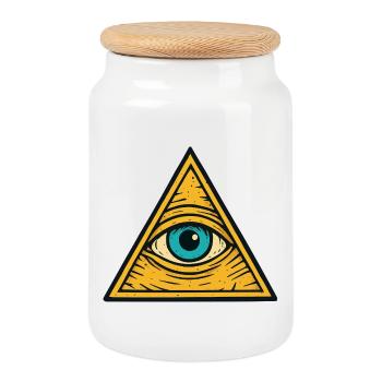 Oeil dans l’illustration du triangle - Boîte à biscuits avec couvercle en bois - blanc - Devant