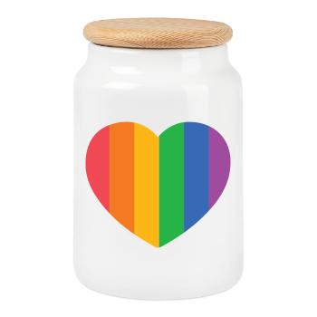 Herz mit Pride Streifen - Keksdose mit Holzdeckel - Weiß - Vorne