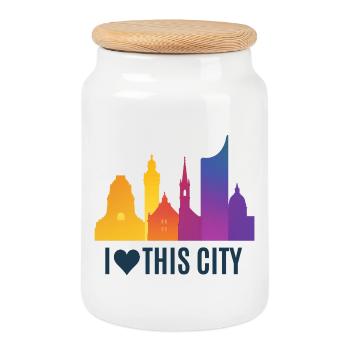 Herzstadt Skyline Gradient - Cookie Jar with Wooden Lid - white - Front