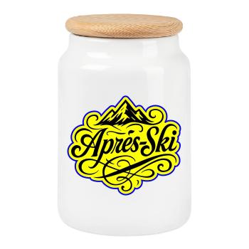 Apres Ski Berge Alpen - Keksdose mit Holzdeckel - Weiß - Vorne