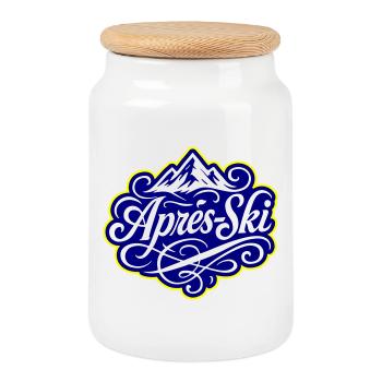 Apres Ski Berge Alpen - Keksdose mit Holzdeckel - Weiß - Vorne