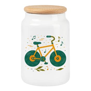 Melodisches Vintage-Fahrrad-Gekritzel - Keksdose mit Holzdeckel - Weiß - Vorne