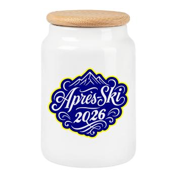 Après-ski 2026 - Boîte à biscuits avec couvercle en bois - blanc - Devant
