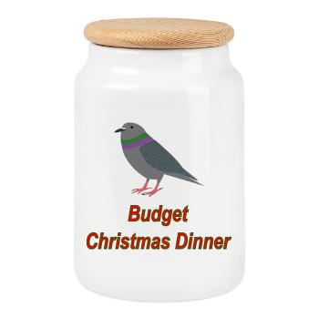 Pigeon Budget Christmas Dinner - Cookie Jar with Wooden Lid - white - Front