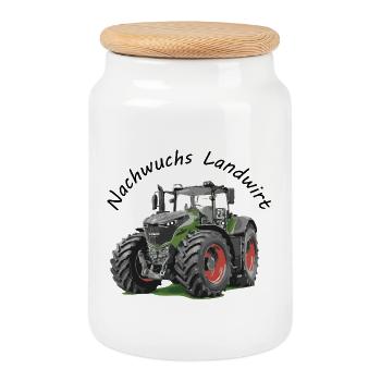 Nachwuchs Landwirt – Bauernhof Traktor Kinder Baby - Keksdose mit Holzdeckel - Weiß - Vorne