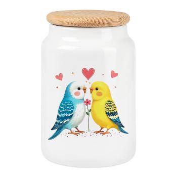 Perruches perruches amoureuses des oiseaux - Boîte à biscuits avec couvercle en bois - blanc - Devant